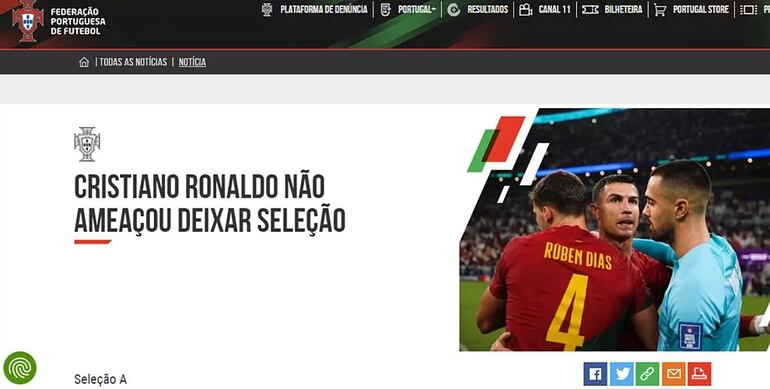 El comunicado de la Federación Portuguesa de Fútbol sobre la noticia del Diario Record.