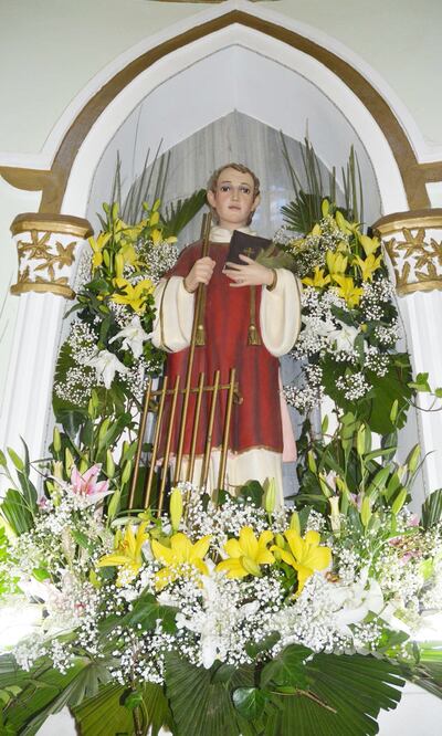 Venerada imagen de San Lorenzo, diácono y martir.