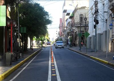 Los bastones retráctiles y ojos de gato son los elementos que buscan brindar seguridad a los ciclistas en calle Palma. Sin embargo, ante la presión de comerciantes, estos serían sacados.