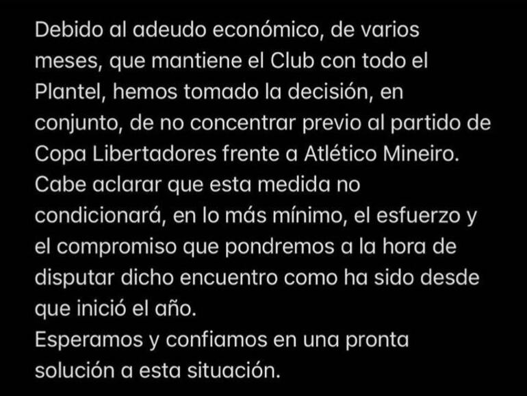 Comunicado de los jugadores de Cerro Porteño