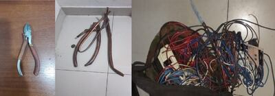 Evidencias incautadas del poder de los hombres que robaban caños y cables de cobre.