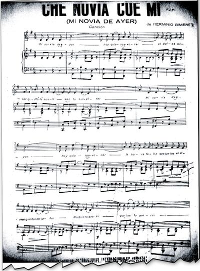 Partitura de “Che novia cue mi”, de Herminio Giménez, que se encuentra entre las obras de la biblioteca virtual.