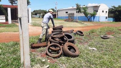 Durante el recorrido se encontró una gran cantidad de neumáticos en desuso que servían como criaderos del mosquito transmisor.