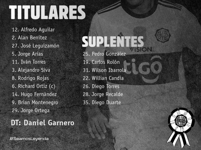 La formación de Olimpia para el primer amistoso en medio de la pandemia del covid-19.