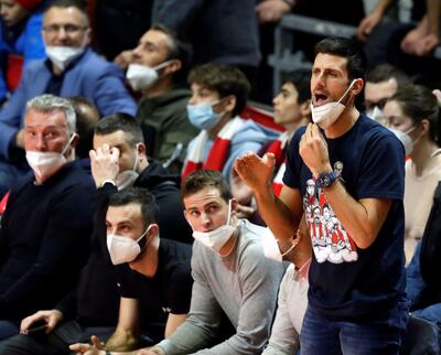 Novak Djokovic, asistiendo a un encuentro de básquetbol.