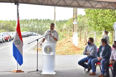 El presidente Mario Abdo en Itapé, hoy.
