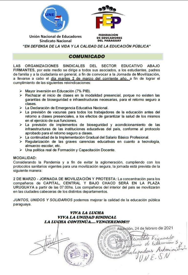 Reclamos de docentes de la FEP