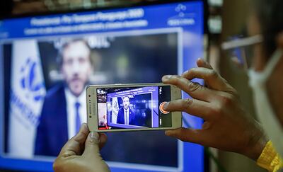 Grabación de la participación del presidente Alejandro Domínguez en la cumbre del  Mercosur.