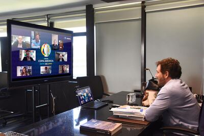 Alejandro Domínguez, presidente de la Conmebol en la reunión virtual.