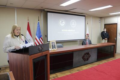 Fiscala General, Sandra Quiñonez, durante el acto de inicio de capacitaciones a fiscales paraguayos. (gentileza).
