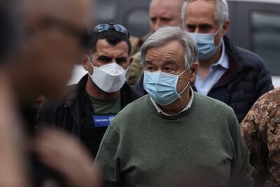 El secretario general de la ONU, António Guterres, en su visita a la ciudad de Borodianka, este jueves.