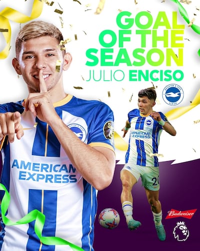 Julio Enciso, autor del mejor gol de la temporada en la Premier League.