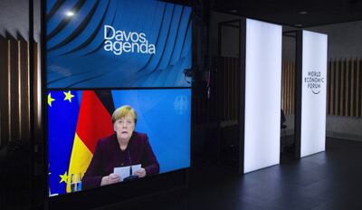La canciller alemana, Ángela Merkel, durante su presentación en el Foro de Davos.