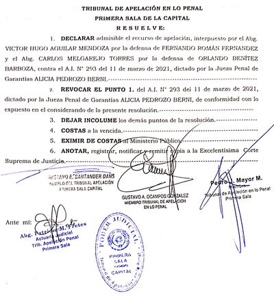 El Tribunal de Apelación declaró admisible el recurso de la defensa de Román Fernández.