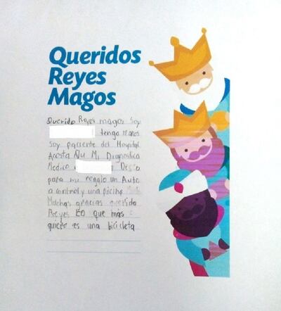 Carta a los Reyes Magos de un niño del Hospital Acosta Ñu.