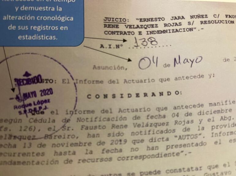 El AI N° 138 aparece fechado el 4 de mayo, también se habría alterado.