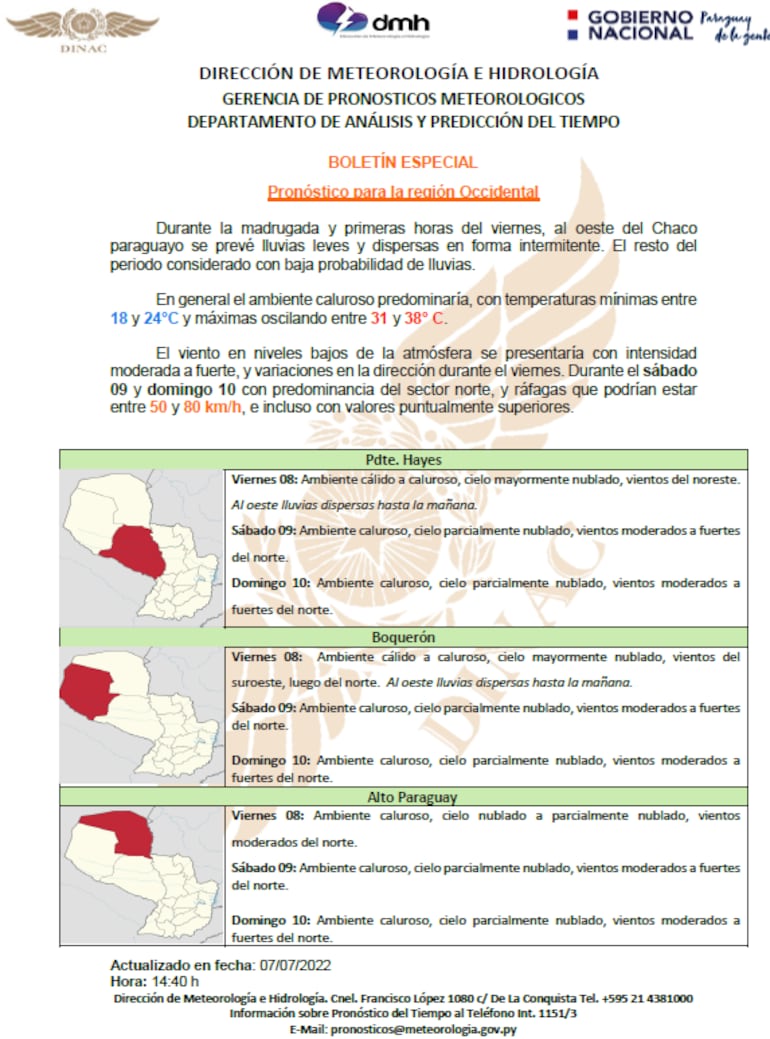 Alerta meteorológica por fuertes vientos para el Chaco.