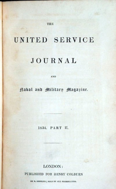 Portada de la edición de julio de 1834 de la revista británica United Service Journal.