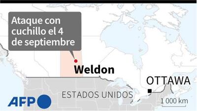 Mapa localizando Weldon, en la provincia de Saskatchewan, en el que tuvo lugar un ataque con cuchillo el domingo que dejó numerosas víctimas - AFP / AFP