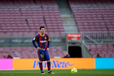 Fotografía de archivo del 16/05/2021 del entonces delantero argentino del FC Barcelona, Leo Messi, durante el partido ante el Celta de Vigo de la penúltima jornada de LaLiga 2021/2021. Lionel Messi no renovará por el Barcelona, según anunció este jueves el club catalán, que atribuye a "obstáculos económicos y estructurales" la imposibilidad de firmar un nuevo contrato. EFE/ Alejandro García