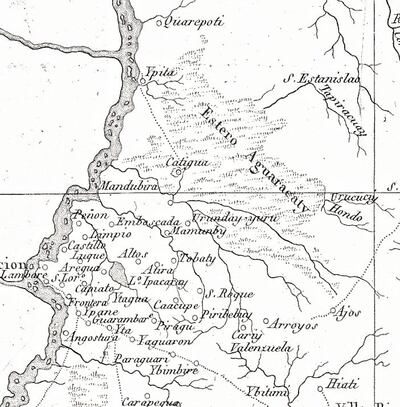 Mapa de la Provincia del Paraguay, confeccionado por Azara a partir de las mediciones que obtuvo durante sus viajes y publicado en la edición francesa de sus Viajes por la América Meridional (1809). Crédito: "David Rumsey Map Collection, David Rumsey Map Center, Stanford Libraries"