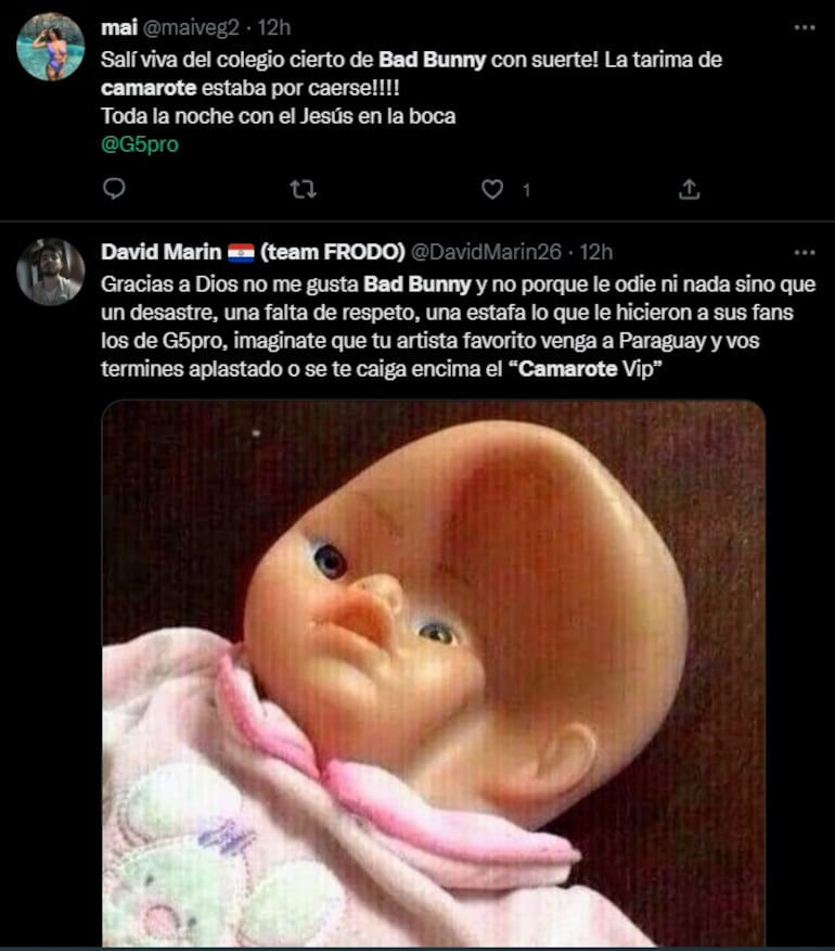 "La tarima estaba por caerse, toda la noche con el Jesús en la boca", escribe una usuaria.