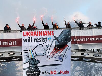 Ucranianos marcharon el pasado 12 de febrero contra Rusia y aseguran que resistirán.