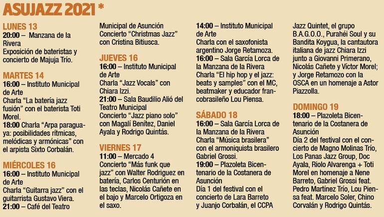 Calendario Asujazz 2021.