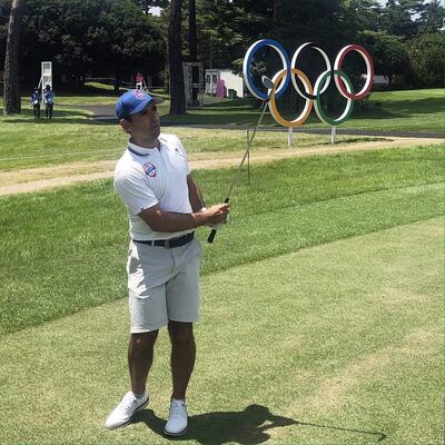 El golfista profesional Fabrizio Zanotti durante una de la rondas de prácticas de los Juegos Olímpicos Tokio 2020. (Foto red social)
