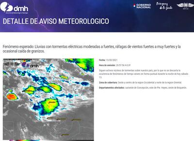 Aviso meteorológico emitido este sábado por la noche.