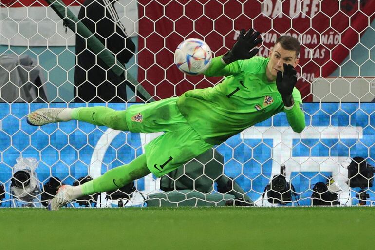 Dominik Livakovic tapando el penal al brasileño Rodrygo 