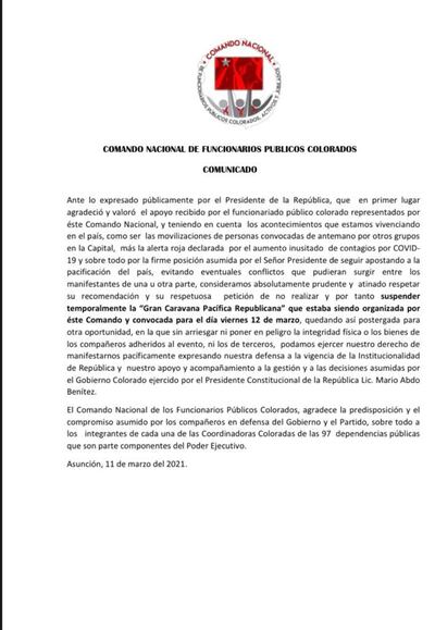 Anuncio de funcionarios colorados