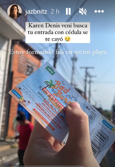 Entrada extraviada que una modelo publicó para que su dueña la encuentre.