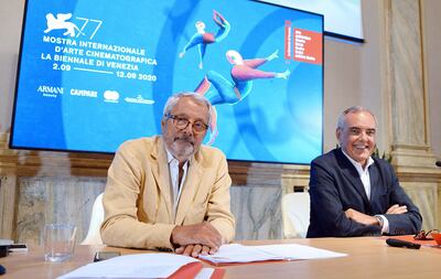 El director del Festival, Alberto Barbera, y el presidente de la Bienal, Roberto Cicutto, ayer durante la conferencia de prensa.