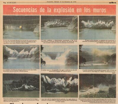 El diario ABC Color publicó una secuencia de fotos del momento de la explosión de la presa en Itaipú