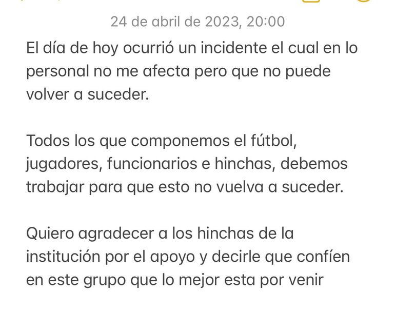 El comunicado de Miguel Samudio por el episodio racista en Uruguay.