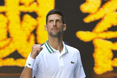Novak Djokovic en plena competencia en el Abierto de Australia 2021.
