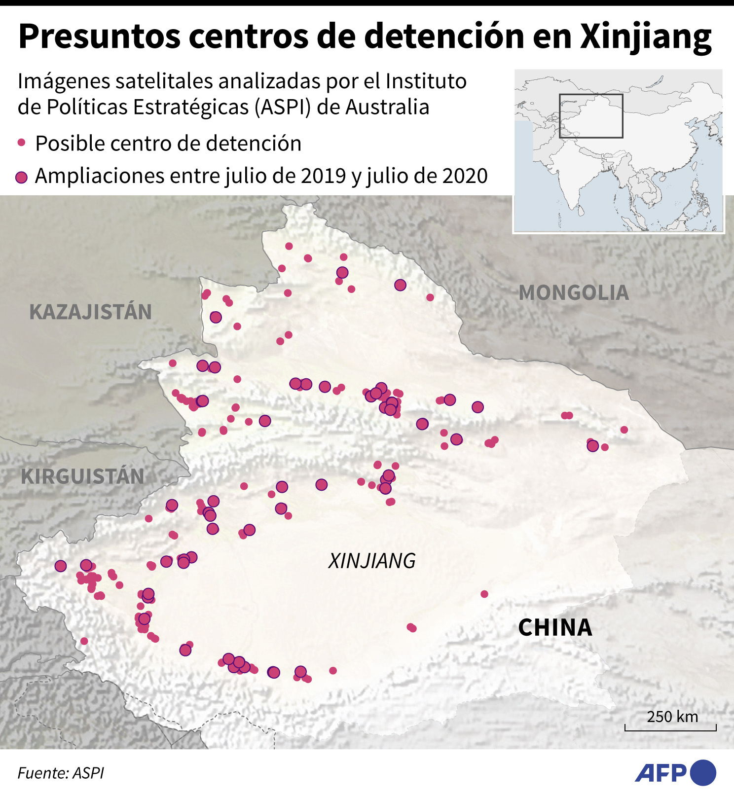 PRESUNTOS CENTROS DE DETENCIÓN EN XINJIANG