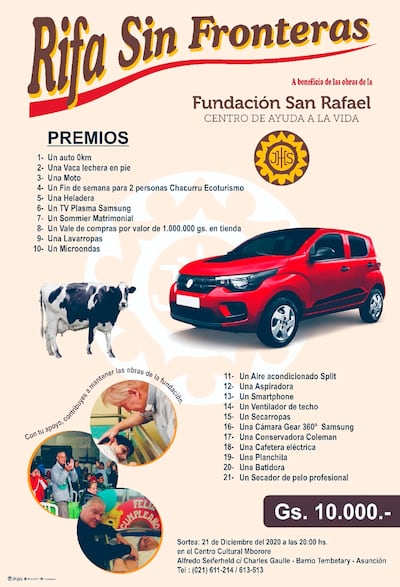 La rifa tiene un costo de G. 10.000 y cuenta con 21 atractivos premios que serán sorteados.