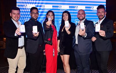 Alexis De Larramendi,  José Mongelós, Nicole Huber,  Desiree Cox, Juan Facundo Fuentes y Damián Pérez, durante el lanzamiento de Real Cup en Paraguay.