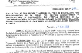Resolución que reglamenta el pago de bonificaciones a auditores de la Contraloría.
