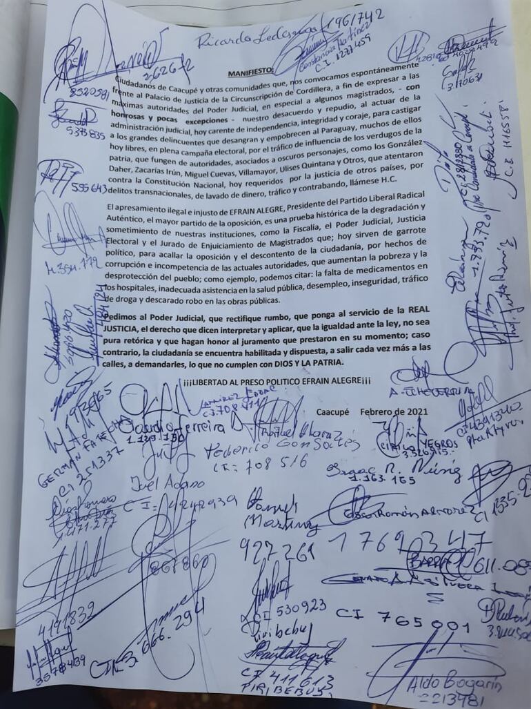 Manifiesto de simpatizantes del Partido Liberal