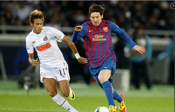 Neymar y Messi en la final del Mundial de Clubes 2011.