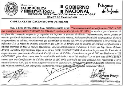 Infocenter presentó un certificado otorgado por SAP asegurando que está al mismo nivel que la certificación ISO 9001.