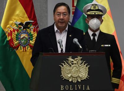 El presidente de Bolivia, Luis Arce, pronuncia un discurso en La Paz. (EFE)