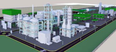 Maqueta de la fábrica de biocombustibles a instalarse en Villeta, a orillas del río Paraguay, para facilitar la exportación, se informó.