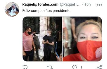 Raquel Torales, funcionaria sancionada por violar el protocolo para ir a adular al mandatario por su cumpleaños.