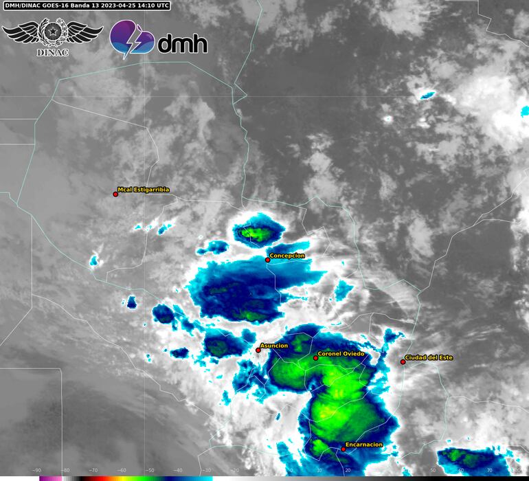 Núcleos de tormenta sobre el territorio nacional.