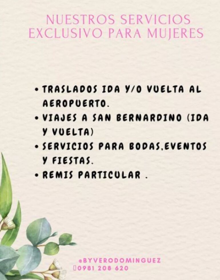 Servicio solo para mujeres. Vero estableció que viajes podrá hacer. (Instagram).