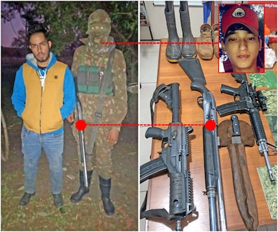 Última foto del secuestrado de Jorge Ríos. Fue la prueba de vida entregada a su familia. A su lado aparece el terrorista Laubrindo Balbuena Maríz (ya fallecido). También se ve la escopeta hallada en la propiedad donde ahora Marito le va a construir una casa a la familia del criminal.